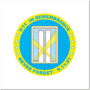 9/11 in Remembrance,  Never Forget, 9.11.01 in Cyan and Yellow Posters and Art